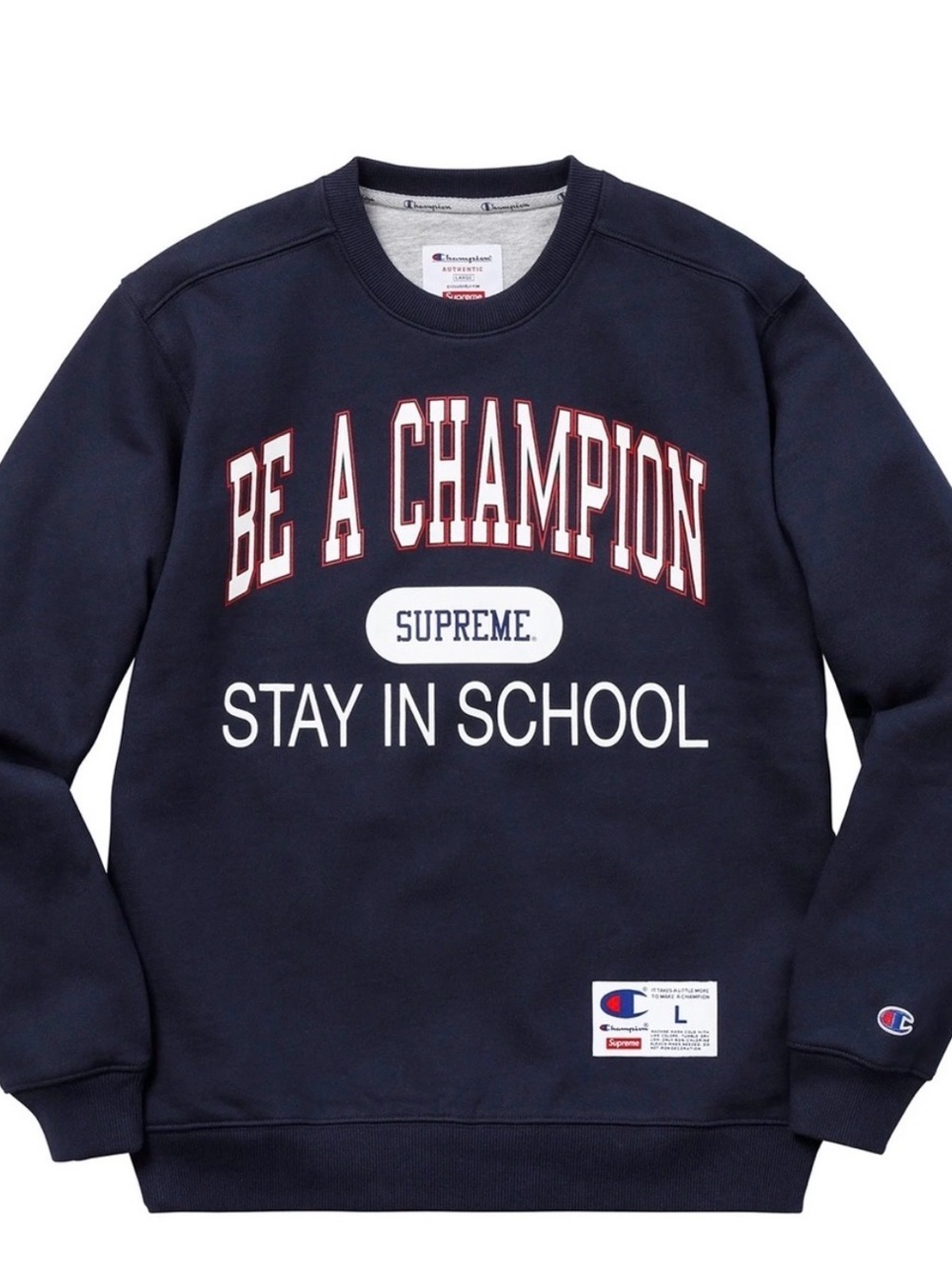 Champion X Supreme“Stay in School”Navy Crew Size Large